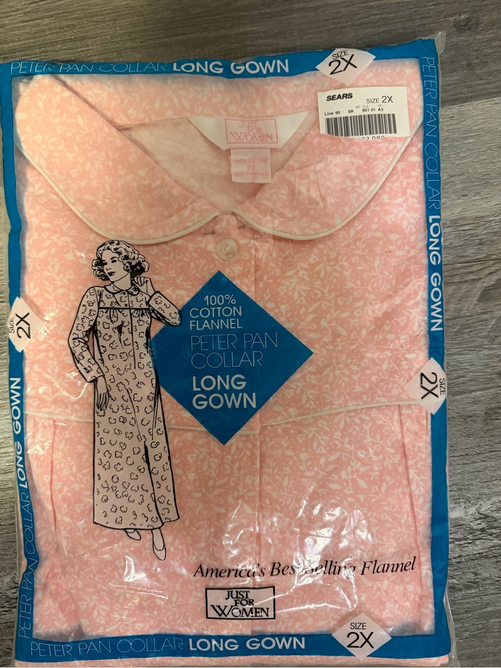 Vintage Sears Just For Women 2X 100% Cotton Flannel Nightgown NOS Pink